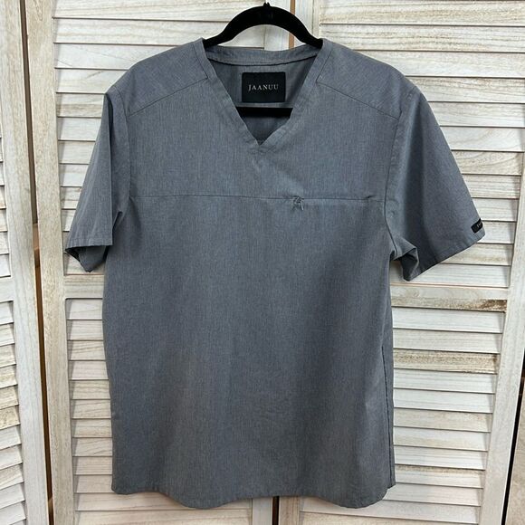 Jaanuu Refined Heathered Gray V-neck Scrub Top Large - Picture 2 of 10